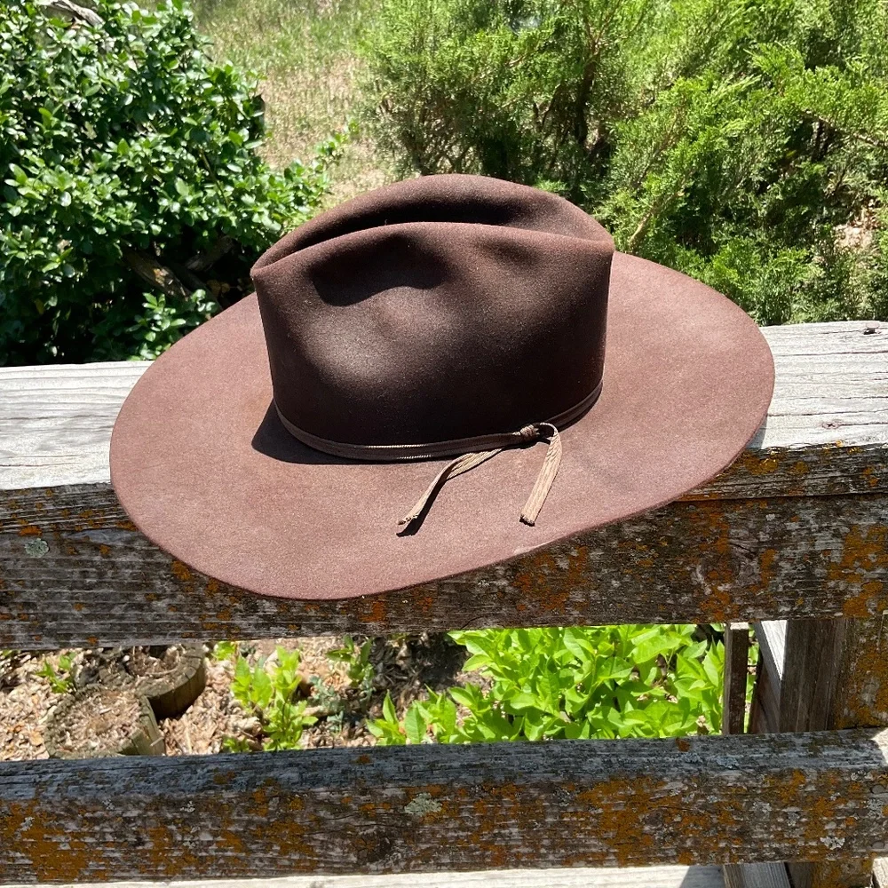 Brown Wide Brim Wool Fedora Hat - Unbranded